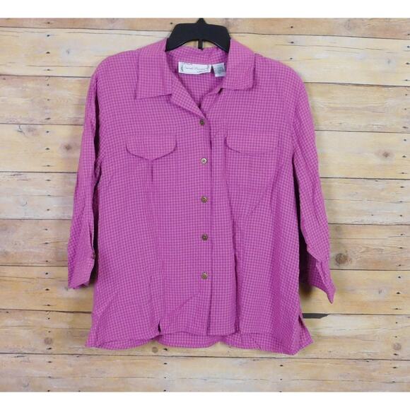 Sarah Bentley Shirt Large Purple Plaid Long Sleeve Button Down - Picture 2 of 7